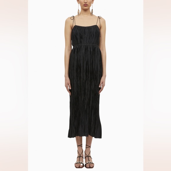 Ulla Johnson Dresses & Skirts - Ulla Johnson Orla Plisse sz 6 in Noir Black spaghetti tie strap Crinkle Dress